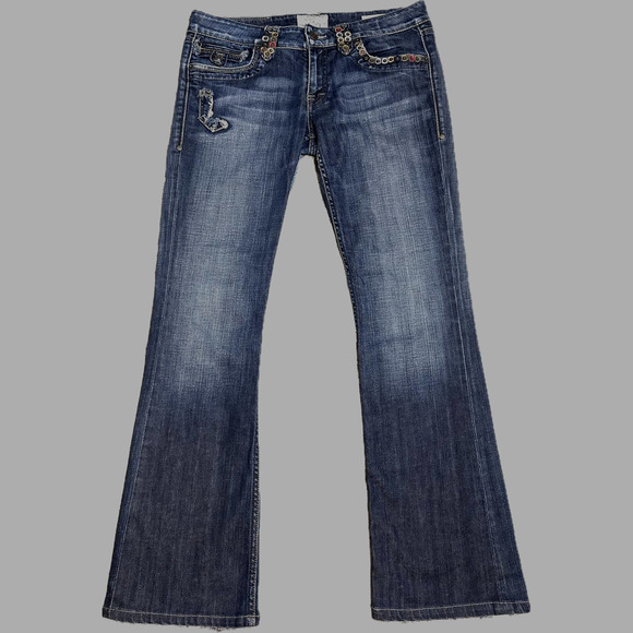 RARE Taverniti Janis 18 Jeans Medium Wash Colorful Embellished Bootcut Size 31 - Picture 1 of 6